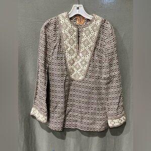 Tory Burch Brown and White Embellished Linen size 2